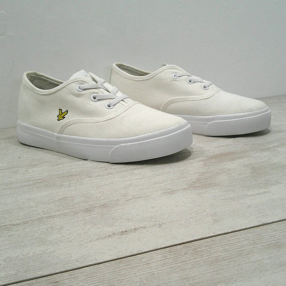 Lyle & Scott White Lace Up Minimalist Canvas Sneakers Yellow Eagle Size 4